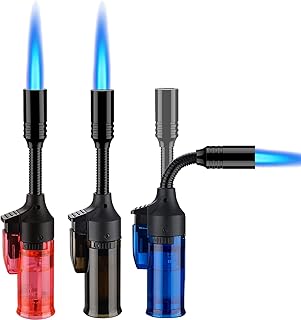 Torch Lighter, 3 Pack of Long Head Jet Flame Lighter Butane Refillable Gas Lighter Windproof Lighter for Candle, Campfire, Kitchen,Grill, Camping(Without Butane)