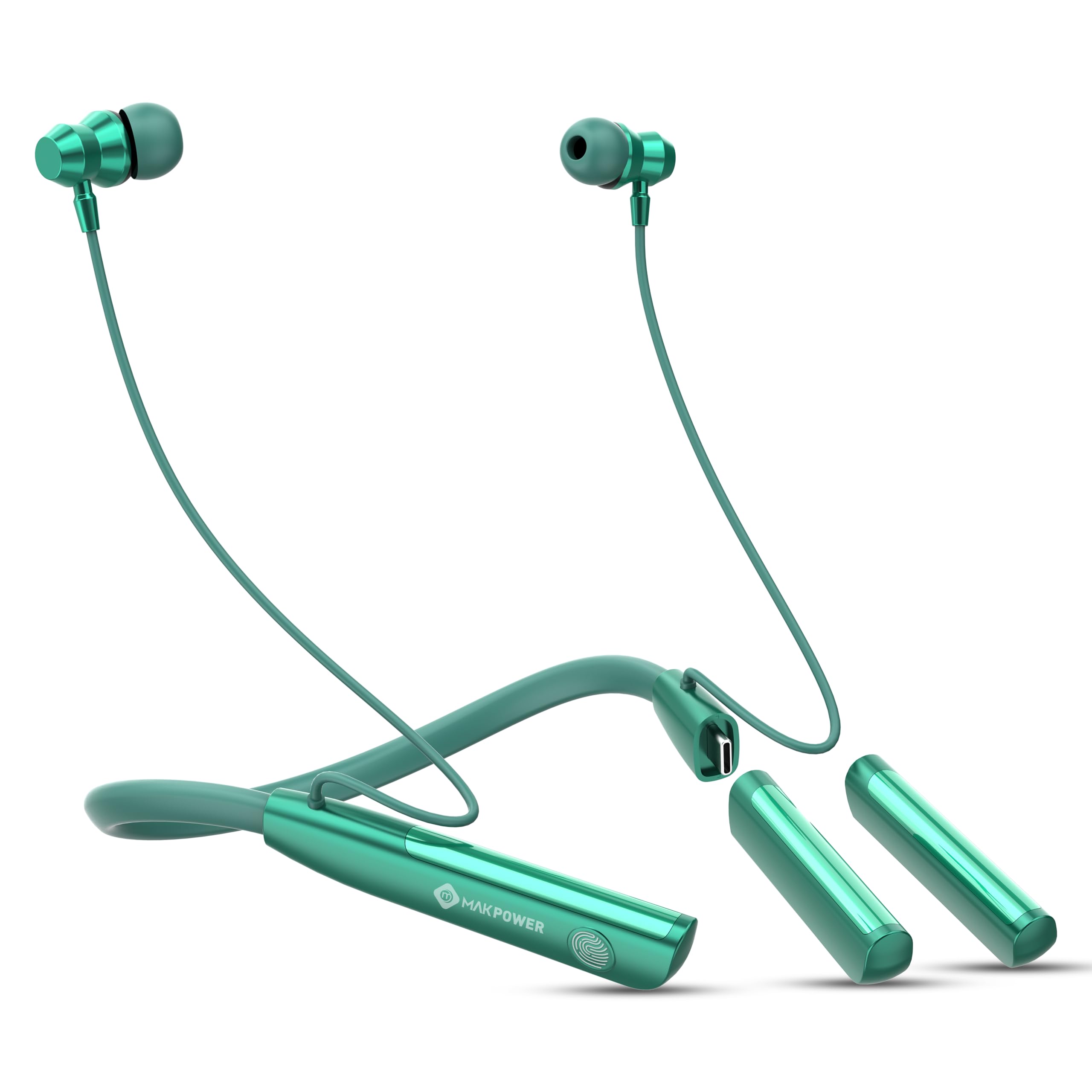 BT-252 Wireless Neckband Bluetooth Headphone with Extra Detachable Battery, 150H Playtime, Type-C Charging, Touch Control, Smart Magnetic Switch, Comfort Fit, Sporty Design with Perfect Bass (Green)-image-19