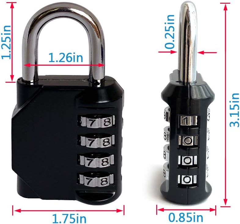 Combination Lock, 4 Digit Combination Padlock Outdoor Waterproof Padlock for School Gym Locker, Sports Locker, Fence, Toolbox, Case, Hasp Storage Etc (Black 4Pack)