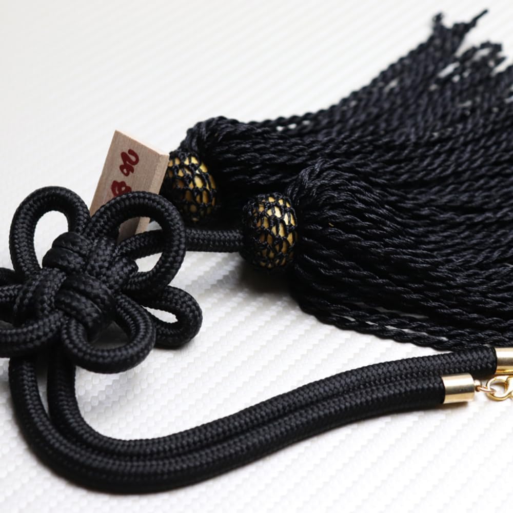 W-POWER 2PCS Junction Produce JDM Car Neck Pillow Headrest Black + VIP Charm Fusa Kiku JP Knot Kin Tsuna Rope for Rear View Mirror Decor Window Pendent Set (Gold - GB)