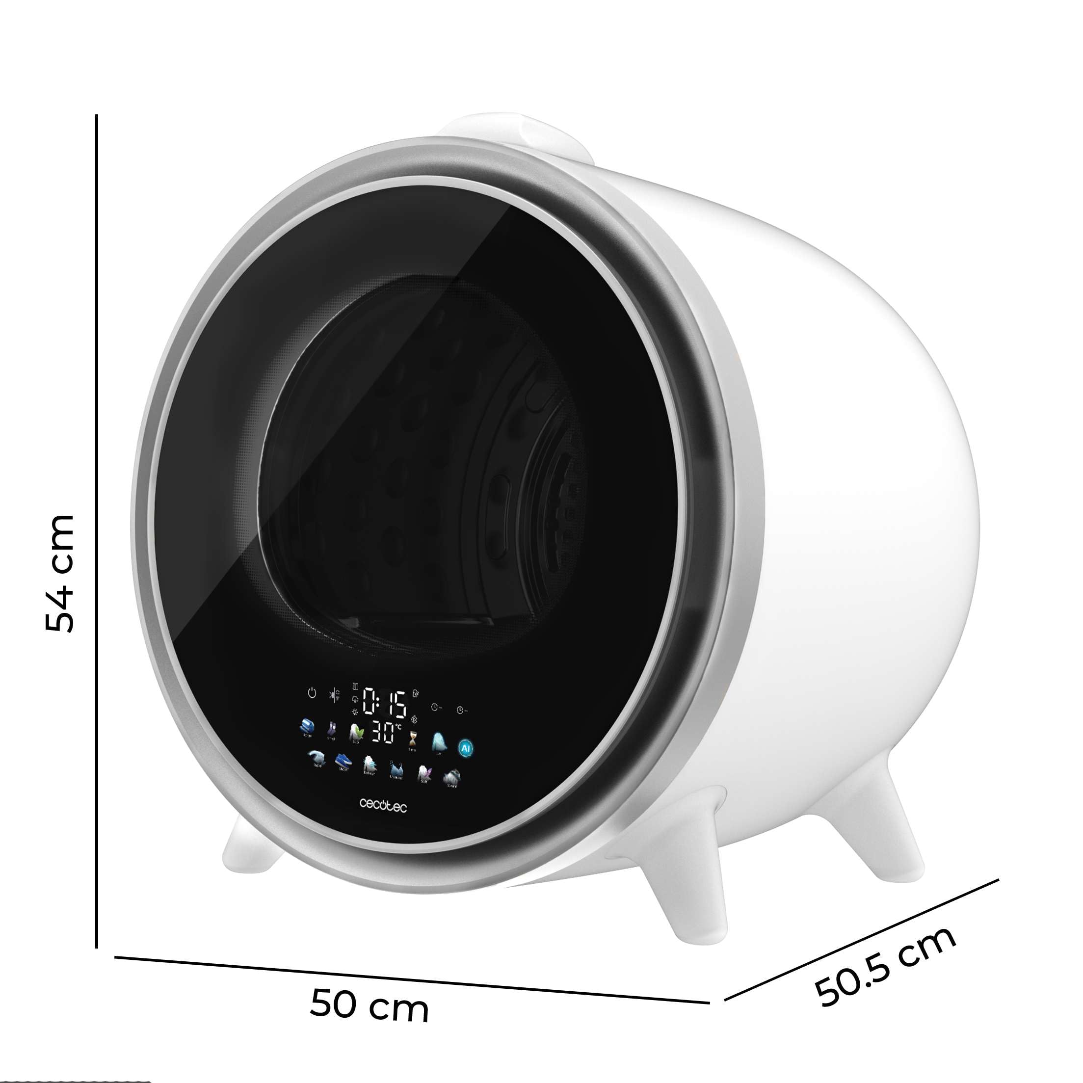 Cecotec Mini Asciugatrice Portatile 3 Kg Bolero DressCode Dry 3600V Dark. di Scarico, 12 programmi, A, Asciugatura Automatica, Schermo FullColor, Funzione UV Care, Dry Shoe Pro, Avvio Ritardato, Dark