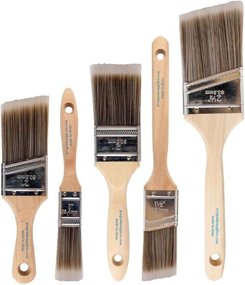 Paint Brushes, 5-Piece Paint Brush Set, Flat & Angle Brushes for Walls, Trim, Cabinets, Interior & Exterior Latex and Oil Paints, 