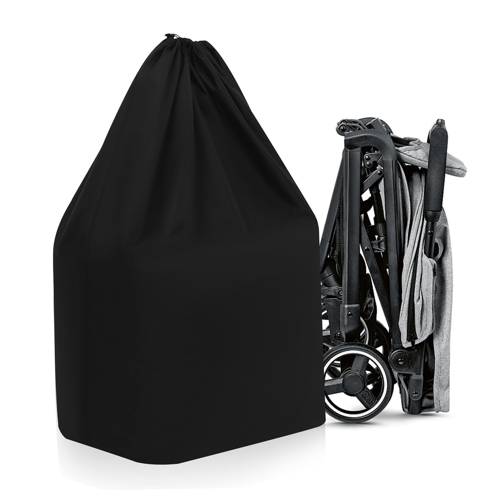 TOYANDONA Sacca Passeggino per Aereo, Viaggio e Gate Check in Nylon Nero | Due Spallacci, Coulisse Chiusura Bloccabile, Cuciture Rinforzate, Adatta alla Maggior Parte dei Modelli