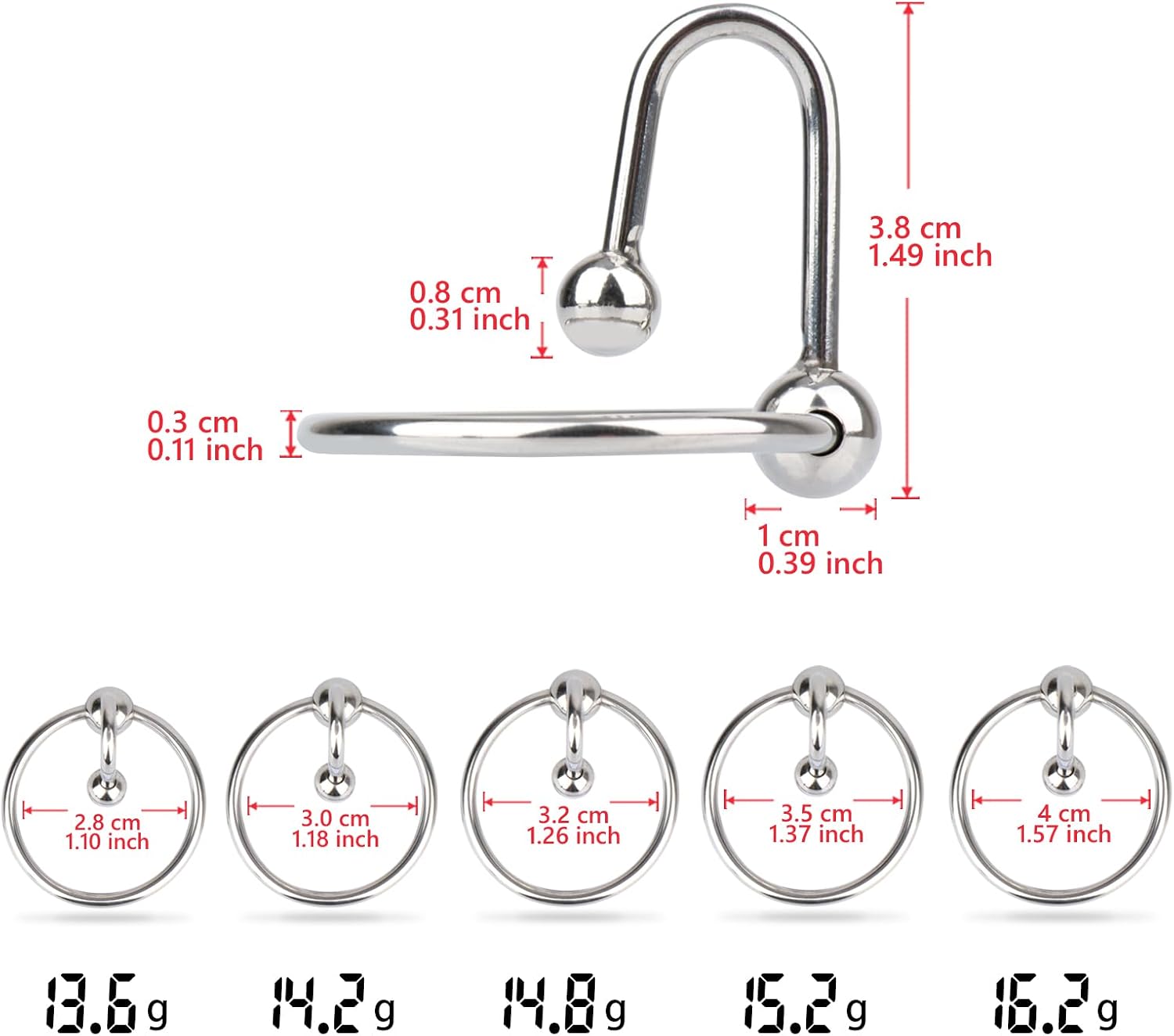 Glans Ring Adult Men Masturbation with 8mm Insert Urethral Balls Male Pleasures Sex Toy (1.18 inch)