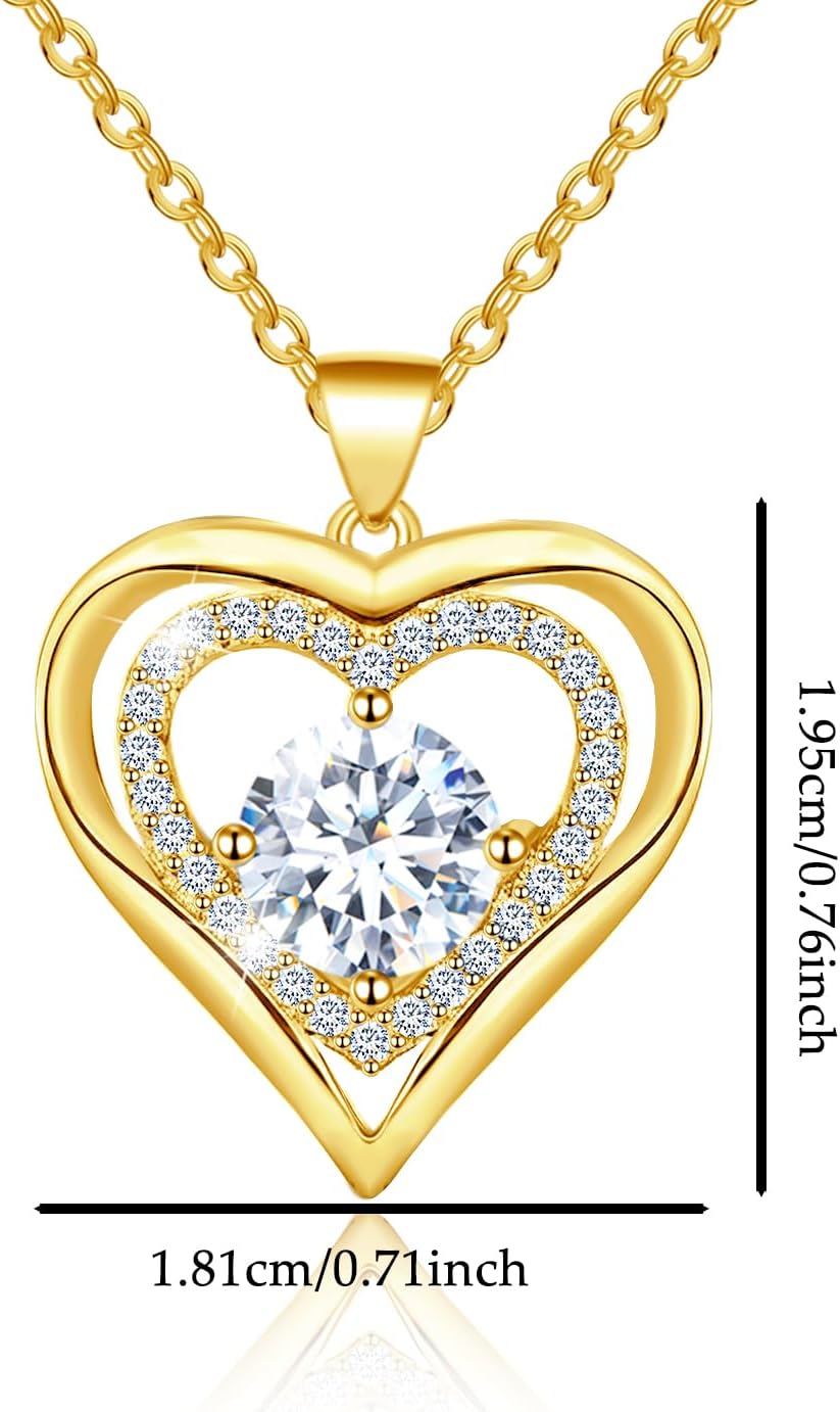 Sterling Silver Heart Necklace,Sparkling Cubic Zirconia Hypoallergenic Adjustable Love Heart Pendant Necklace,Romantic Gifts for Her Wife Mom Friends - Image 6