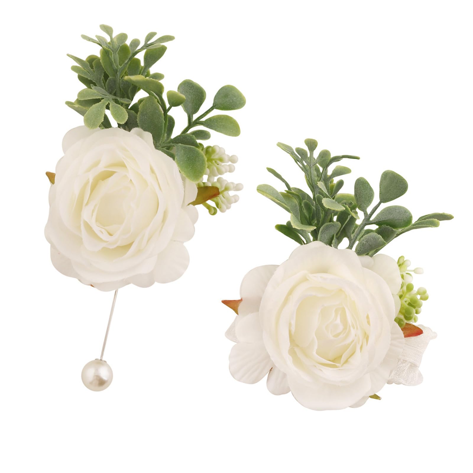Pyasuye Rose Boutonniere and Wrist Corsage Flower with Green Leaves for Bride Bridesmaids Wedding Ceremony Photography Rose Flower Corsage