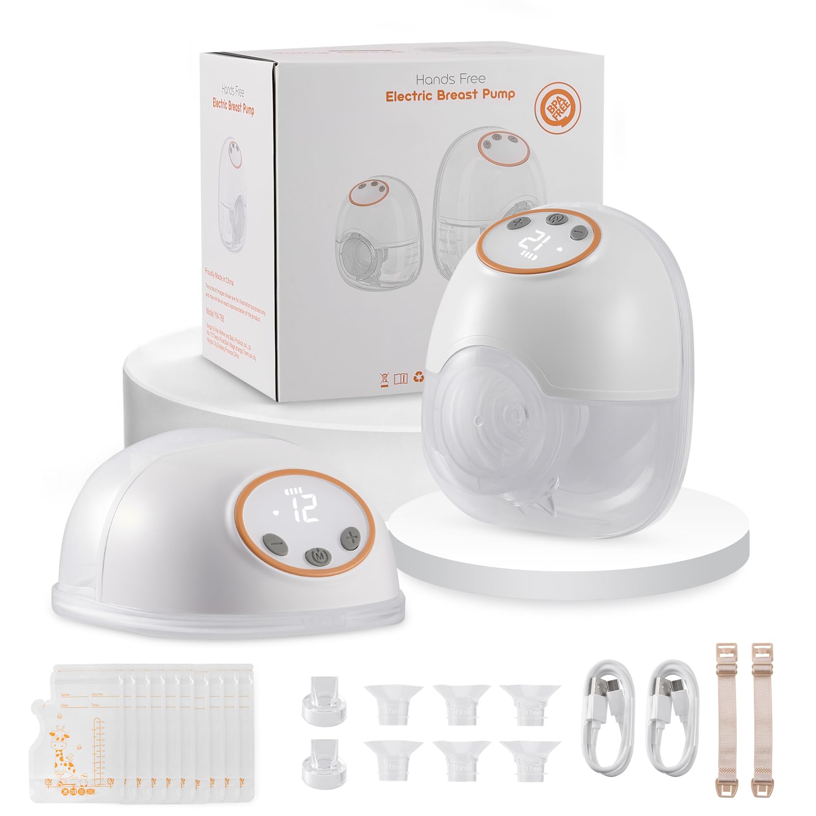 Freihändige Milchpumpe, 2 Pack tragbare Pumpen mit 4 Modi und 12 Stufen, tragbare elektrische Milchpumpe mit 17/19/21/24-mm-Aufsätzen für Zuhause, Arbeit und Reisen (Weiß)