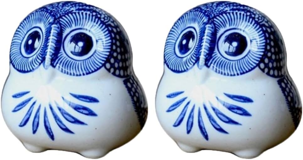 JOEBO Home Decor Home Decor 2pcs Ceramic Owl Figurines Blue and White Porcelain owl Ornaments Home Tabletop Decorations Vintage Bookshelf Vintage Decor