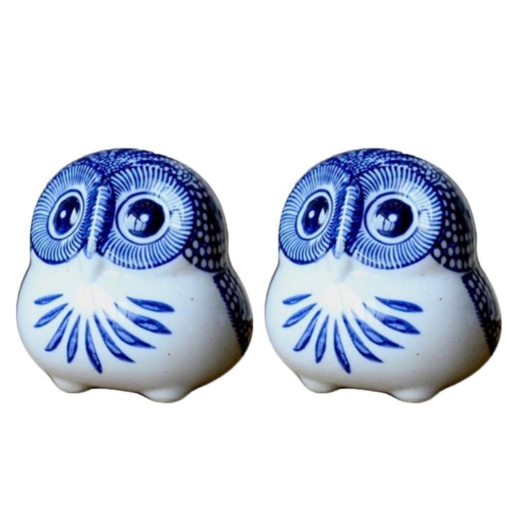 JOEBO Home Decor Home Decor 2pcs Ceramic Owl Figurines Blue and White Porcelain owl Ornaments Home Tabletop Decorations Vintage Bookshelf Vintage Decor