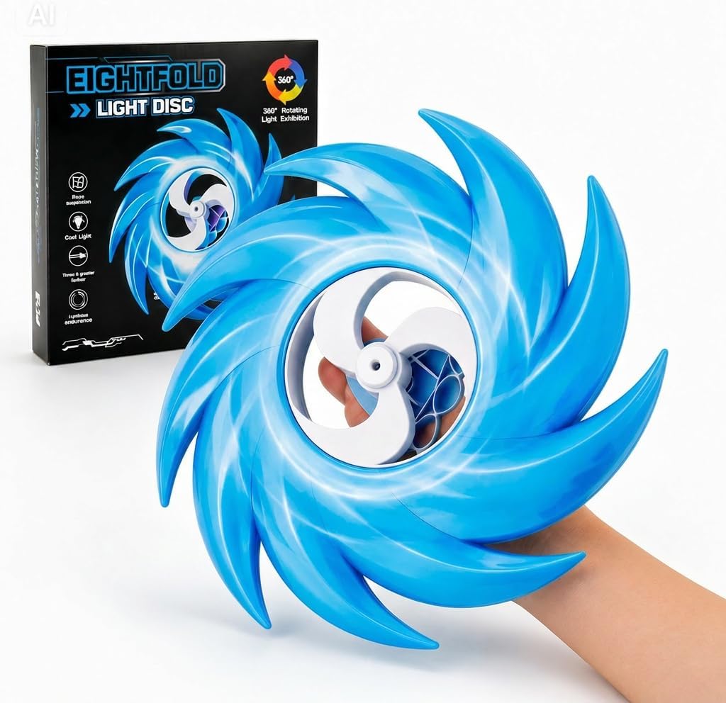 Fidget Light Up Rotating Disc – Sensory Spinning Toy with 3 LED Light Modes, Cool Sci-Fi Design, Stress & Anxiety Relief Gift for Teens 14+ (Blue)