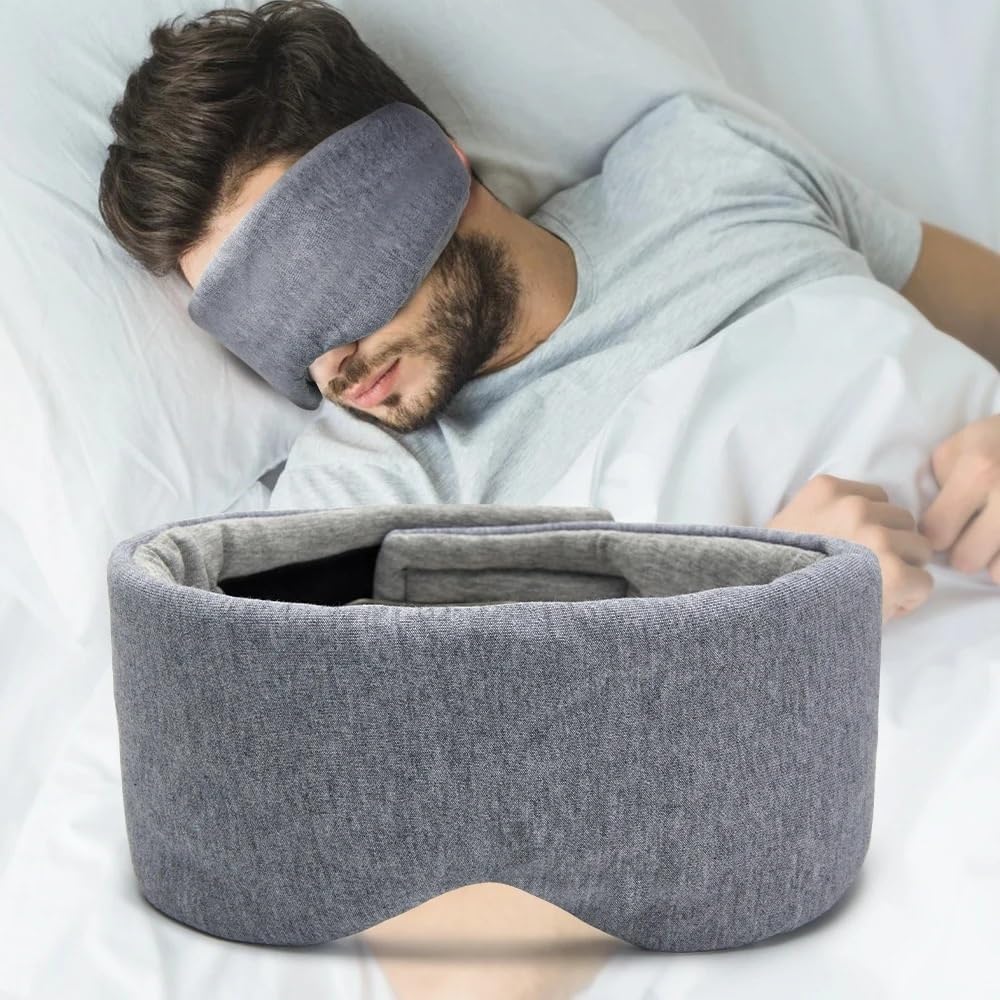 Lot de 3 masques de sommeil en coton et soie pour homme et femme - Doux et portable - Noir