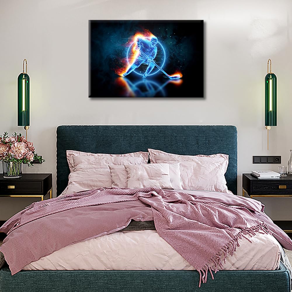 Wall Art for Living Room Abstract Holographic Ice Hockey Player Bedroom Wall Decor Sports Wall Paintings for Office Print On Canvas Modern Artwork Stretched and Framed Ready to Hang - Image 4