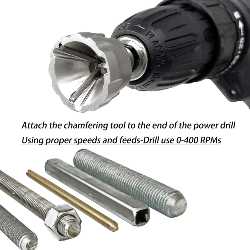 Deburring External Chamfer Tool Hex Shank Bolt Thread Repair Tool Deburring Chamfering Tools Metal Deburring Chamfer Drill Bit Fits for 1/8"-3/4"(3mm-19mm)