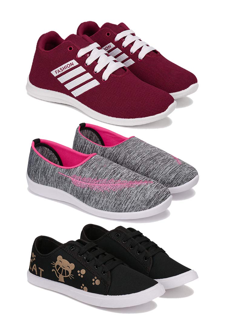 Bersache Sports (Walking & Gym Shoes) Running, Loafers, Sneakers Shoes for Women Combo(MR)-1703-1543-1629 Multicolor (Pack of 3)
