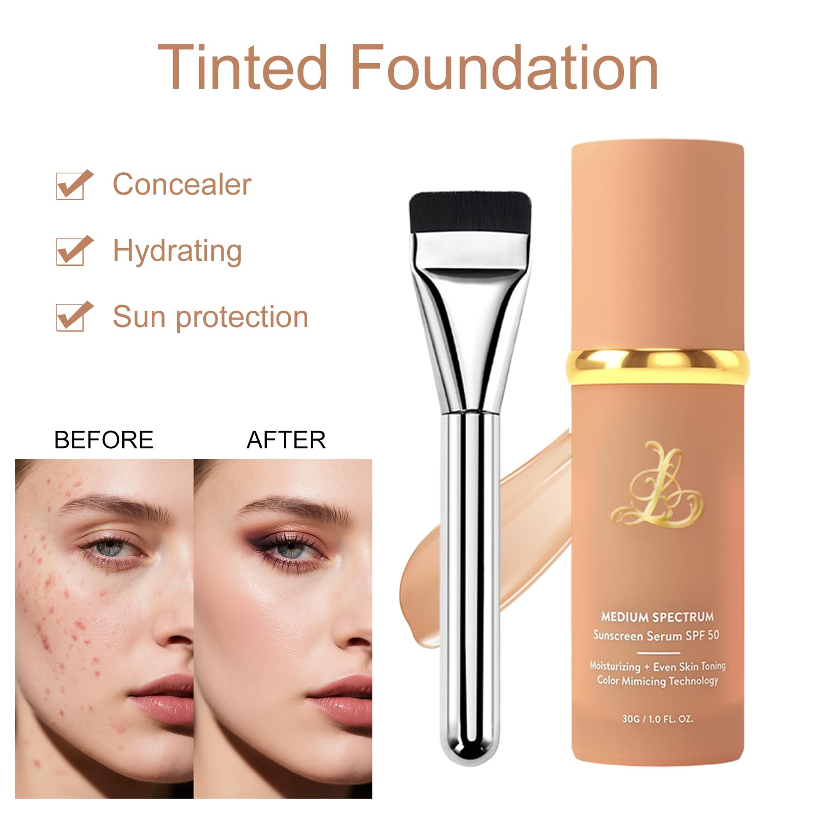 Base De Maquillaje Que Cambia De Color SPF 50+ Base Que Cambia de Color Antiedad Hidratante Larga Duración y Resistente al Agua