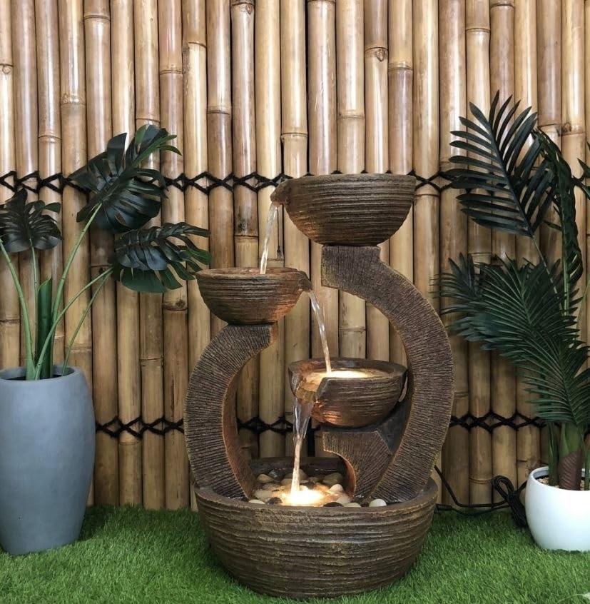 SwarnNest Decors 4-Tier Brown Stone Waterfall Fountain with LED – Decorative Garden & Balcony Fountain-image-22