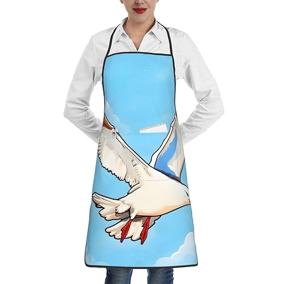 MYGANN Flying Seagulls Unisex Waterproof Stain Resistant Apron With Pockets For Kitchen Restaurant Hotel Barbecue, White, One Size