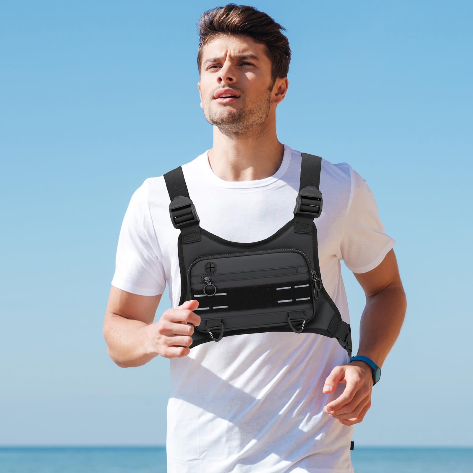 GAESHOW Borsa Toracica da Uomo, Regolabile, Tattica sul Petto per Uomini e Donne, Impermeabile, Portatile, Borsello Petto per Allenamenti all'Aperto, Ciclismo, Escursionismo e Sport, Nero