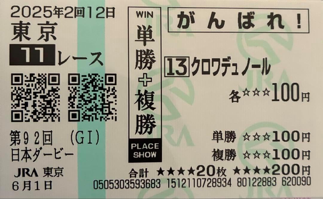 2025年日本ダービー クロワデュノール 現地応援馬券 A