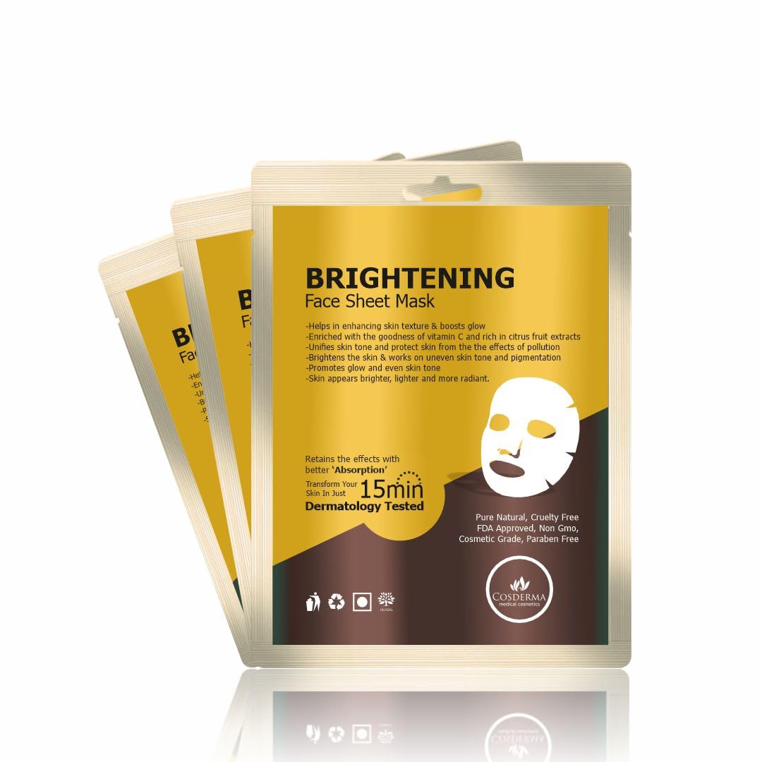 Brightening Face Sheet Mask Pack of 10 | Helps Unify Skin Tone & Enhance Natural Radiance | Refreshing Sheet Mask for Luminous, Even-Looking Skin