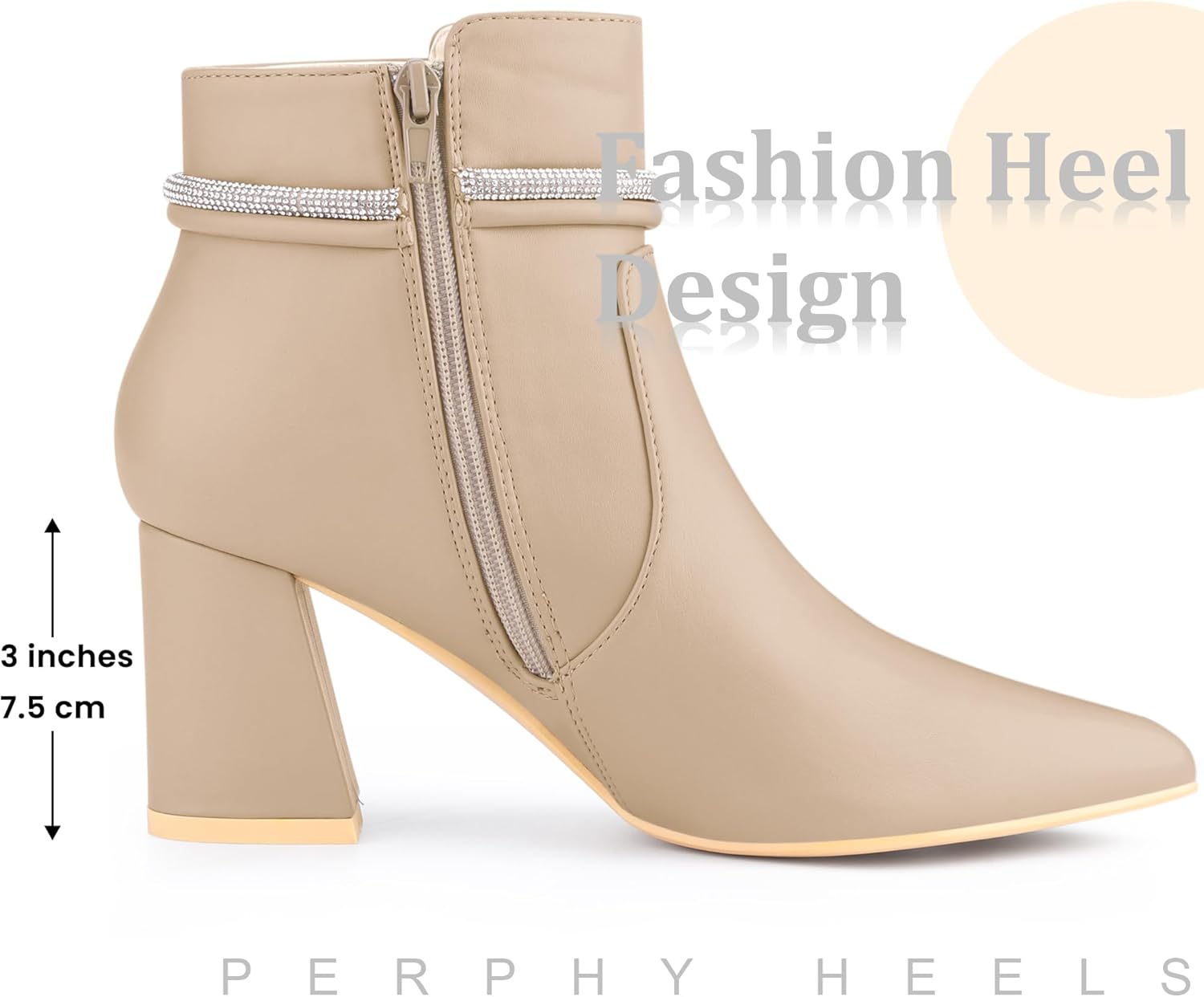 Perphy Rhinestone Bow Pointed Toe Chunky Heel Ankle Boots for Women - Image 4