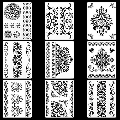 Pochoirs Bordure Fleurs ModèLe Mandala - Réutilisable pour Dessin Peinture Mur Plancher de Bois Meubles Carrelage Pierre Roche Décoration Intérieure...
