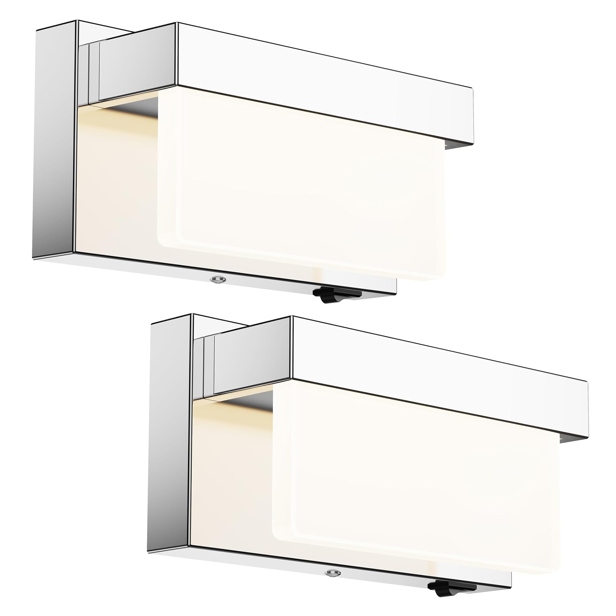 Switched LED Wall Sconce Set of 2, Indoor 8 inch 12 Watt 4000K Wired Chrome Wall Mounted Sconce Light with On/Off Switch, Frosted Arcylic Shade Sconces for Bedroom Living Room Bathroom Kitchen Hallway