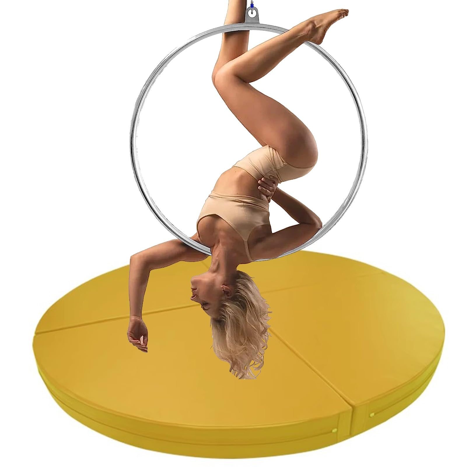 ASerZenith Floor Aerial Hoop Crash Mat 3cm/5cm/10cm Thick, Home Folding Pole Crash Mat, Shock Absorption Anti-Collision Circular Pad for Lyra Hoop/Stripper Pole,Yellow-160cmx5cm