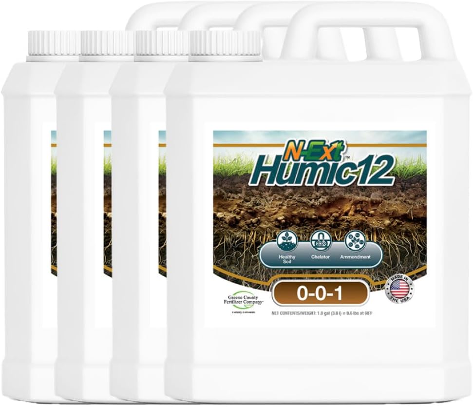 - Humic12 12% Humic Acid, 4 Gallons – Lawn bio-Stimulant Covering 56,888 sq ft. Boosts Root Growth, Chlorophyll, Nutrient Uptake, Soil Structure, Water Retention, and Overall Plant Health.