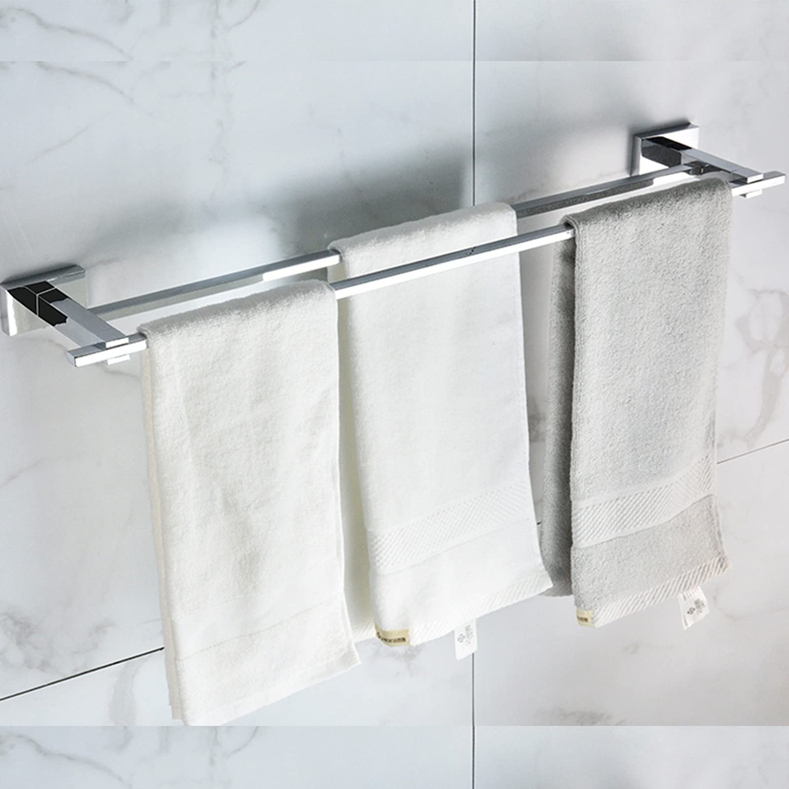 Portasciugamani doppio in acciaio inox, montaggio a parete, per bagno e cucina, durevole SUS 304, finitura argento lucido, disponibile nelle misure 45 cm, 60 cm, 75 cm