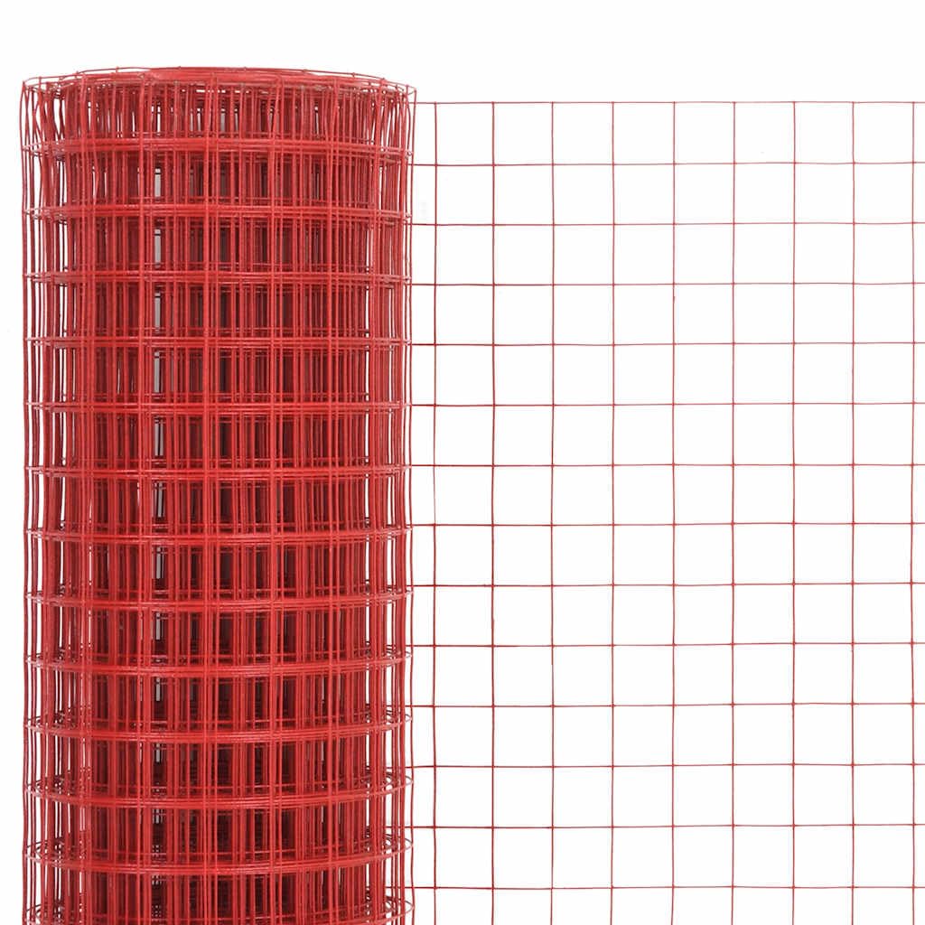 Recinzione in Rete per Pollaio in Acciaio e PVC 10x1 m Rosso Barriera Modulare per Giardino Esterno Protezione Animali e Piante