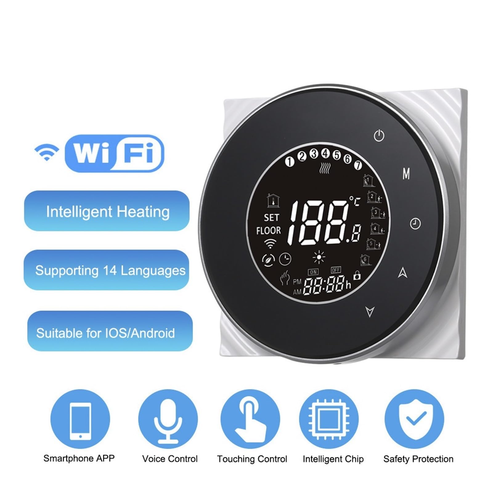 Inteligentny termostat, Inteligentny termostat Tuya do wody/kocioł elektryczny/gazowy, tygodniowy programowalny elektroniczny cyfrowy termoregulator ogrzewanie pomieszczeń(GB(NO WIFI))