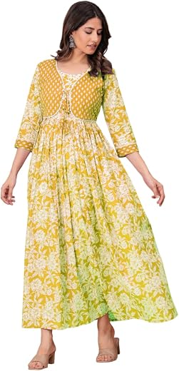 Dhruvi Cotton Women's Anarkali Maternity Feeding Kurta/Kurti with Zipper Covered by Jacket| Comfortable &amp; Elegant Pre and ...