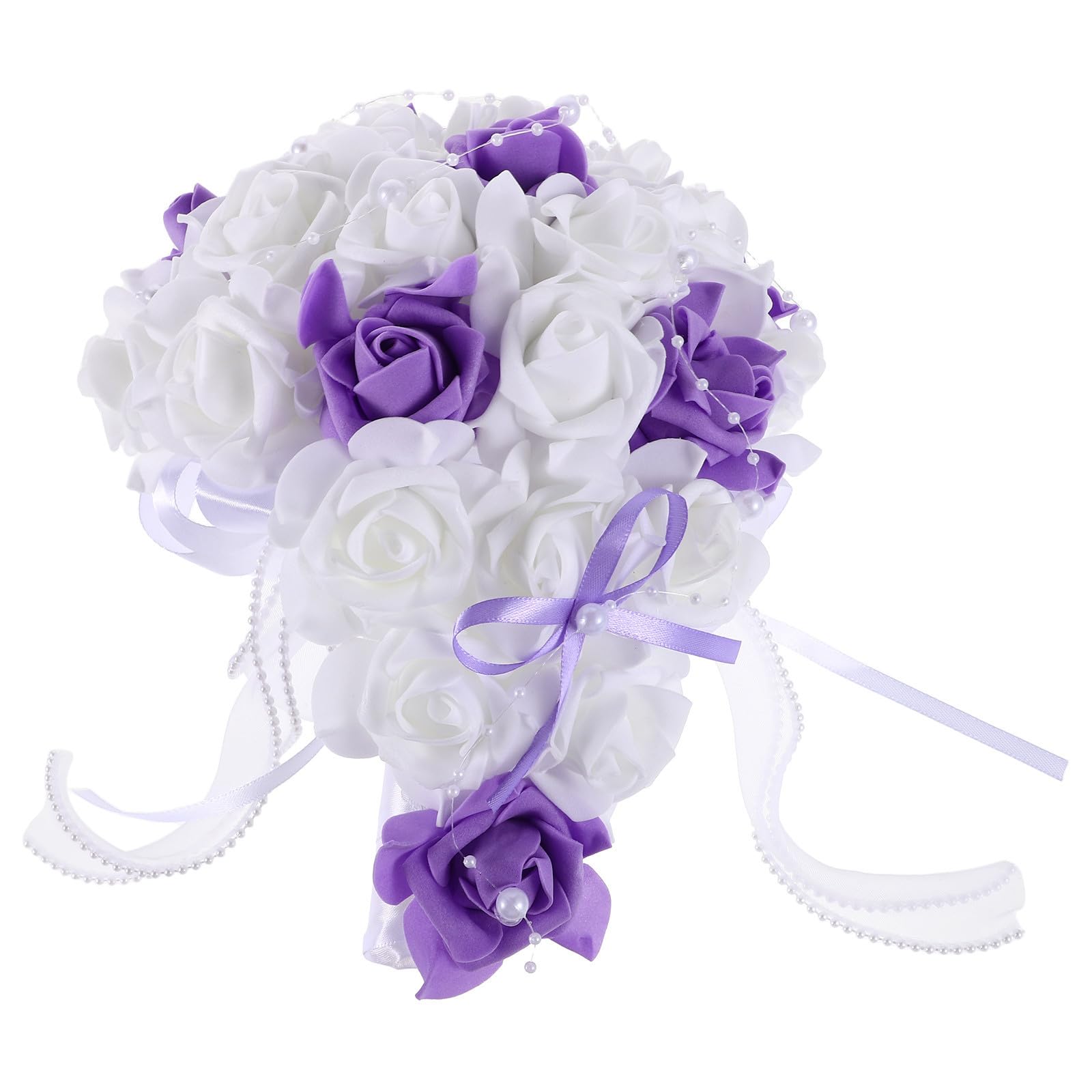GALPADA Purple Artificial Rose Bridal Bouquet for Bridesmaids