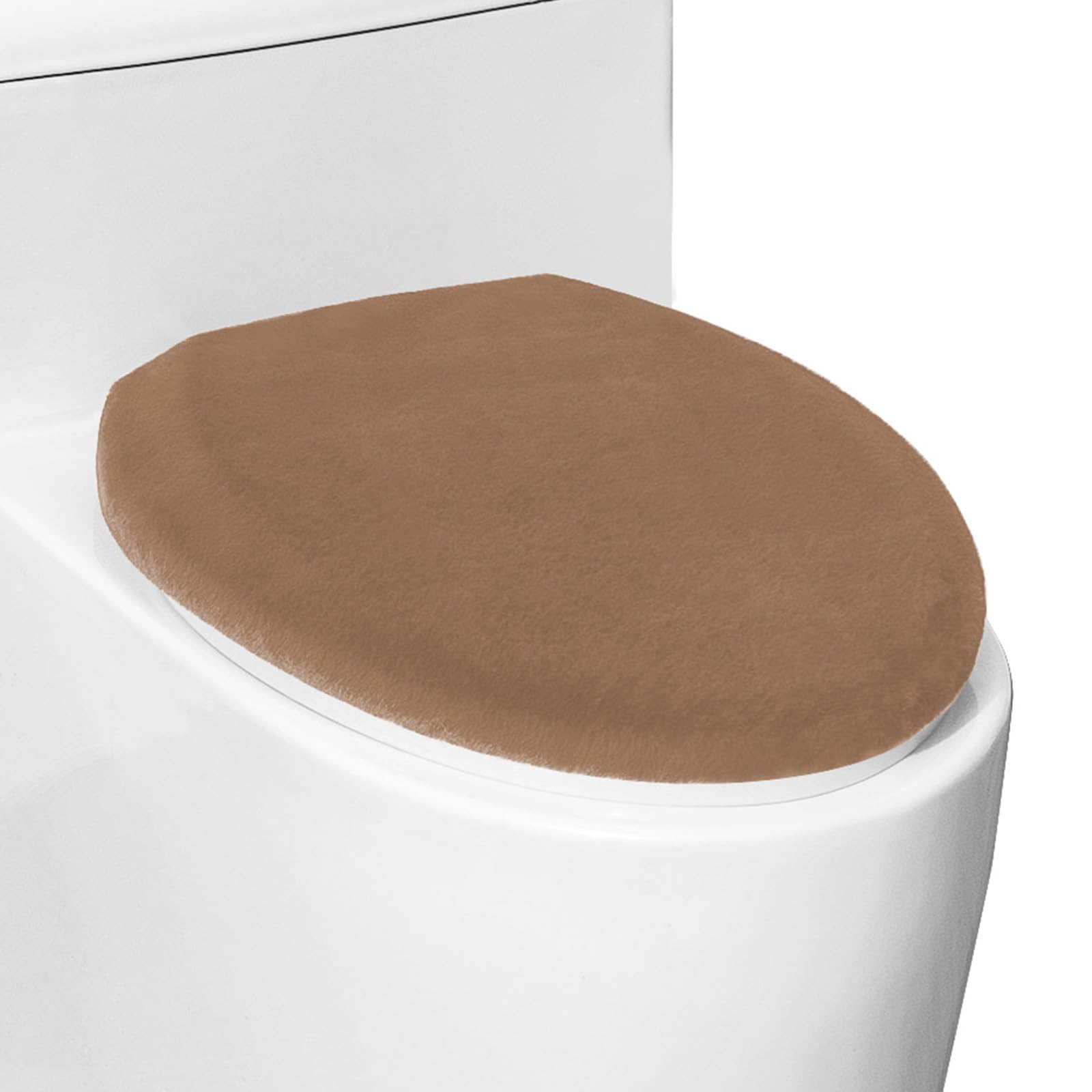 lanseyixiu Comfortable Soft Plush Toilet Lid Cover for Bathroom, Machine Washable Toilet Seat Covers, Fits Most Round Elongated and Oblong Lids, Easy Installation& Cleaning (Brown)