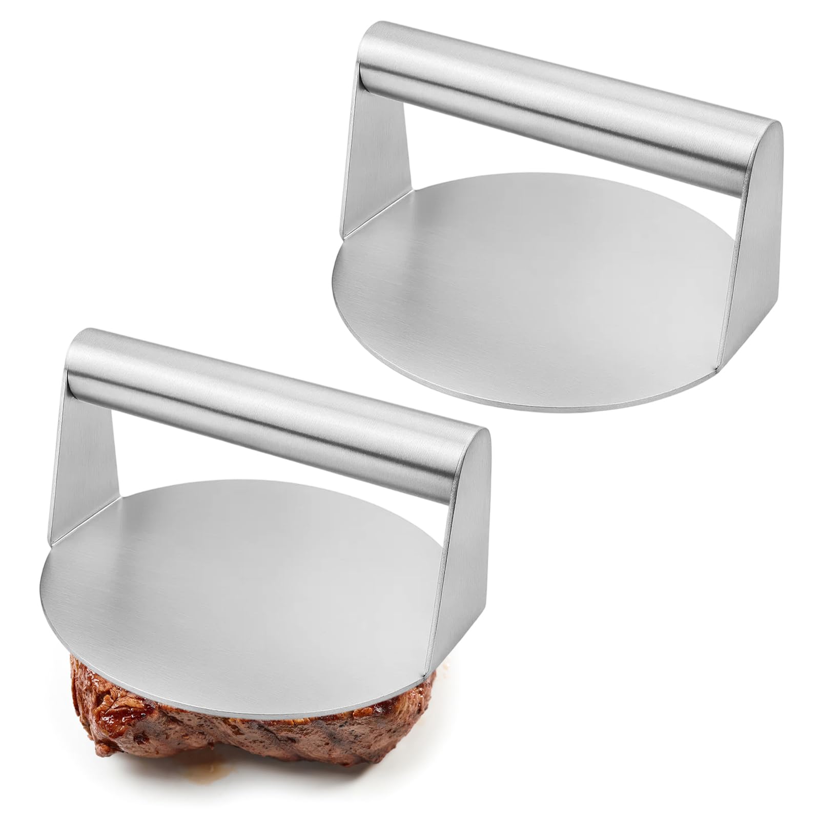 2 Pack Stainless Steel Burger Press, 5.5" Hamburger Smasher with Smooth Edges, Professional Bacon Steak Press Accessories Kit, For Smashburger, Meat, Sausage, Bacon ﻿