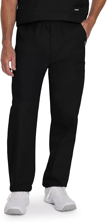 Landau Essentials Mens Relaxed Fit 7-Pocket Straight-Leg Cargo Scrub Pants Classic with Internal Drawstring and Zip Fly 8555