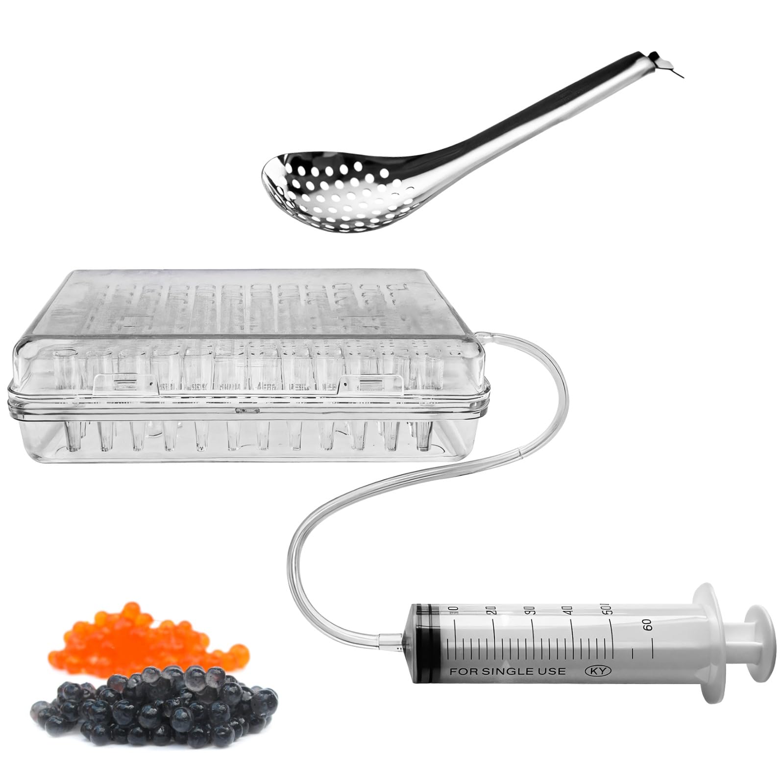 Molecular Gastronomy Kit, Spherical Caviar Maker Box Kit, Includes Caviar Box, Tube, Syringe, and Caviar Spoon, 96 Molecular Gastronomy Caviar Balls at Once, Caviar Making Box Set