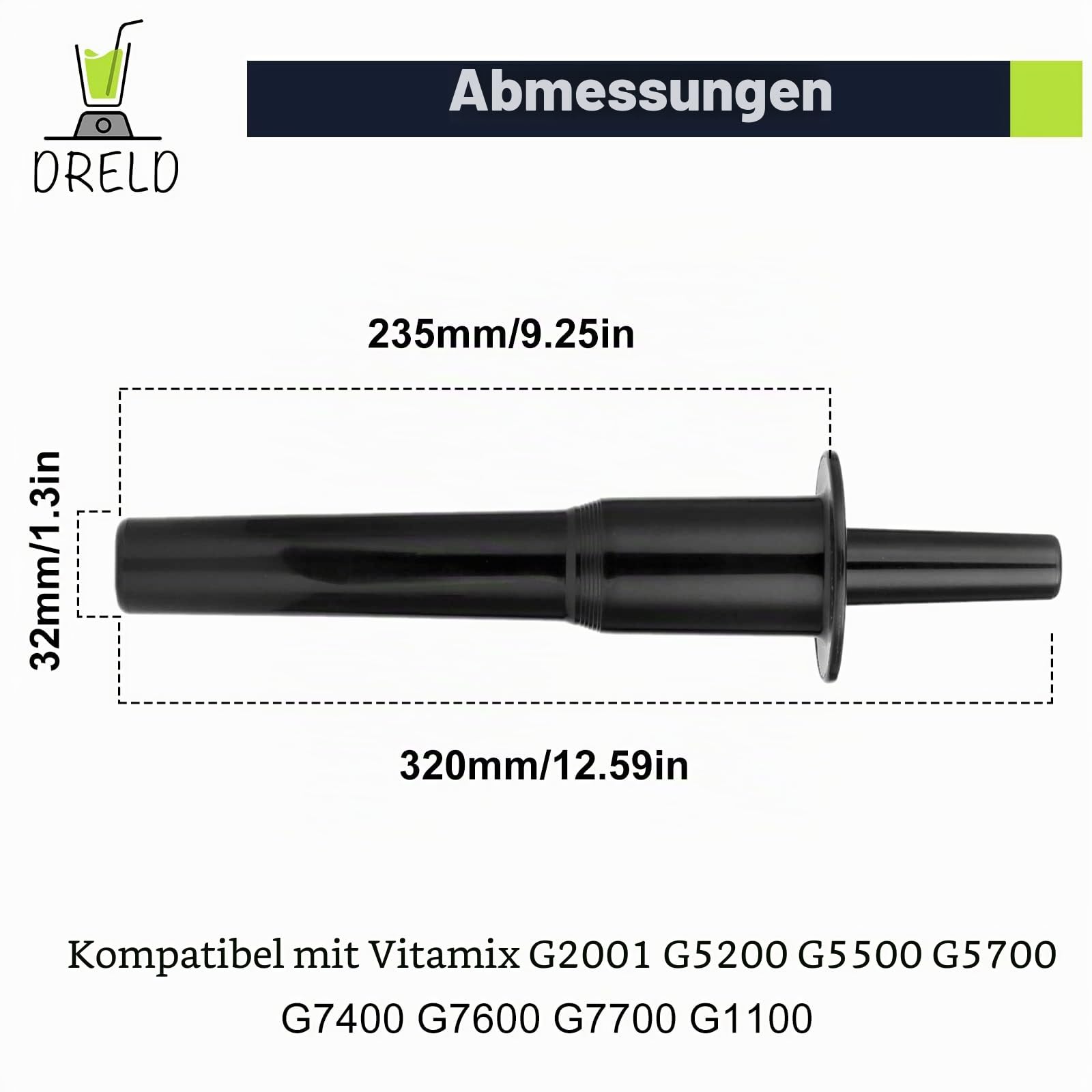 Dreld Mixer Tamper Tool Ersatz für Vitamix Classic 64-Unzen-Behälter Mischkolben-Zubehör Beschleuniger Importiertes Werkzeug Kompatibel mit Vitamix Standard 64 oz. Mischer