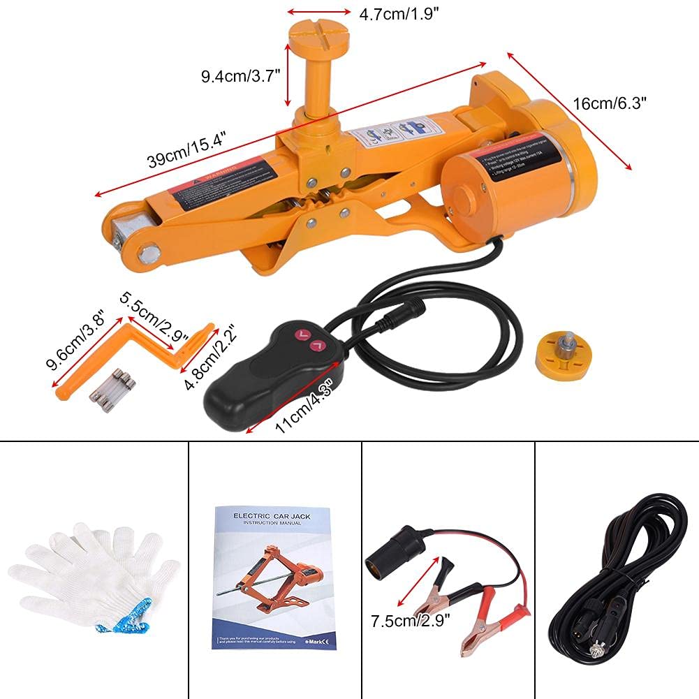 3T Elektrischer Wagenheber, 3 Tonnen 12V DC Elektrischer Scherenwagenheber Zweistufige Hubhöhe(12-35cm und 17-42cm) mit Aufbewahrungskoffer und Handschuhen für SUV,Van,Werkstatt und Notfallausrüstung