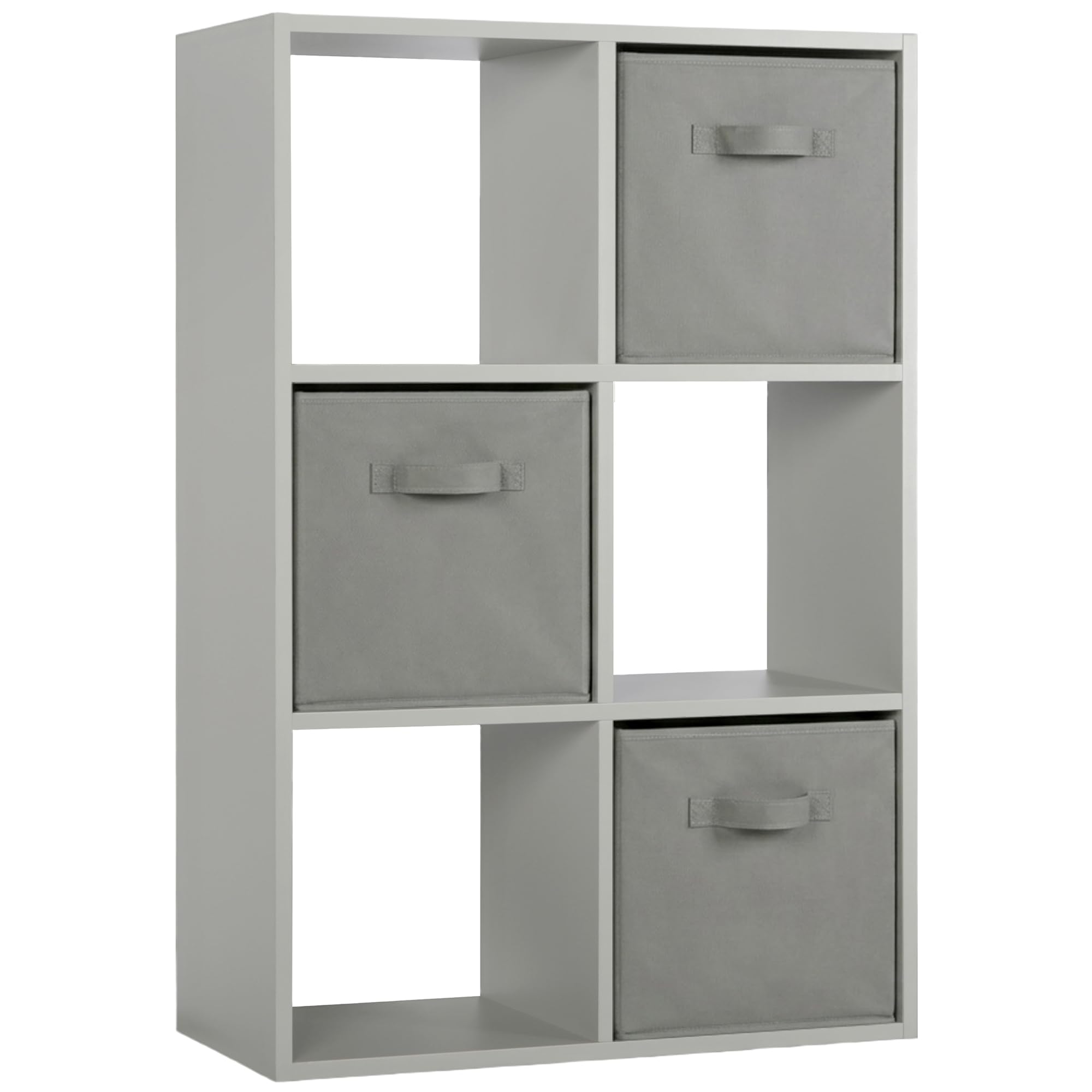 Charles Jacobs Modern Grey 6 Cube Storage Shelving Unit + 3 Grey Fabric Drawers