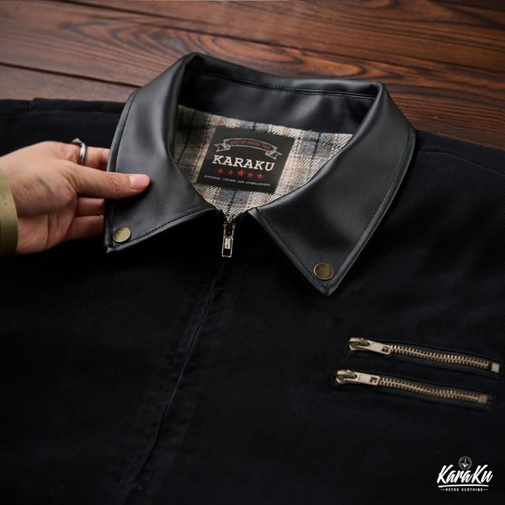 Amazon | [karaku] メンズワークジャケット 襟異素材切替 裏起毛