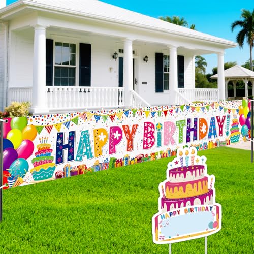 Happy Birthday Yard Decoration Personalized Birthday Lawn Sign 98.4 x 17.7 Inch Colorful Birthday Banner for Indoor Outdoor DIY Bday Party Celebration Decorations