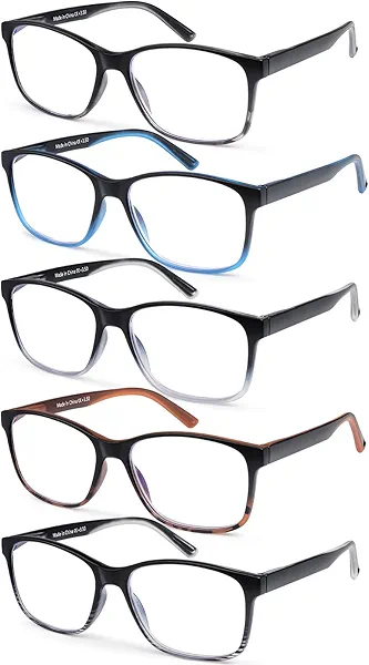 MOZVND 5 Pack Blue Light Blocking Reading Glasses for Men with Spring Hinge Fashion Large Wide Computer Readers for Men