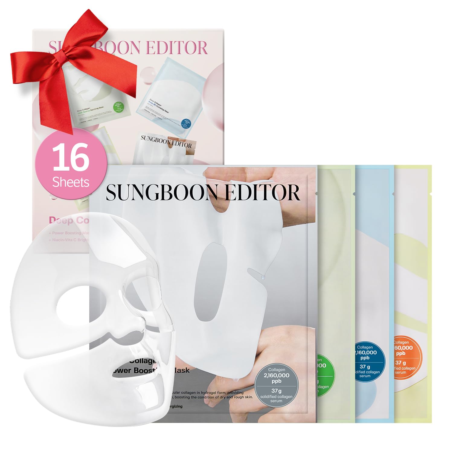 SUNGBOON EDITOR Deep Collagen STARTER KIT, Real Collagen 2,160,000ppb | Glass Skin, Elasticity, Moisturizing, Calming, Uneven Skin, Overnight Face Mask,TikTok trend items, Korean Skin Care, 37gx16ea