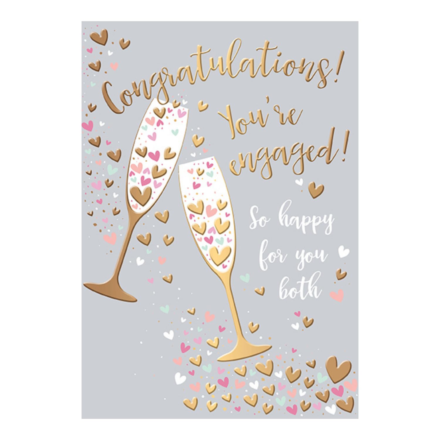 Open Engagement Congratulations Card - Champagne Toast and Hearts with Gold Foil - Eco-Friendly - Made in the UK