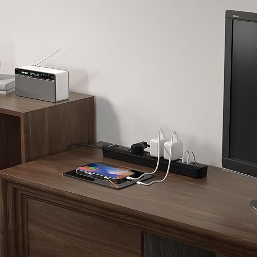 Miniatura 9 de Paquete de 2 protectores de sobretensiones de regleta de alimentación  Cable de extensión de 5 pies con 6 salidas con 3 puertos USB (1 puerto USB