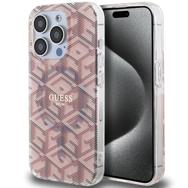 Guess GUHMP15LHGCUSTGP Coque pour iPhone 15 Pro 6,1" Rose Coque Rigide IML GCube