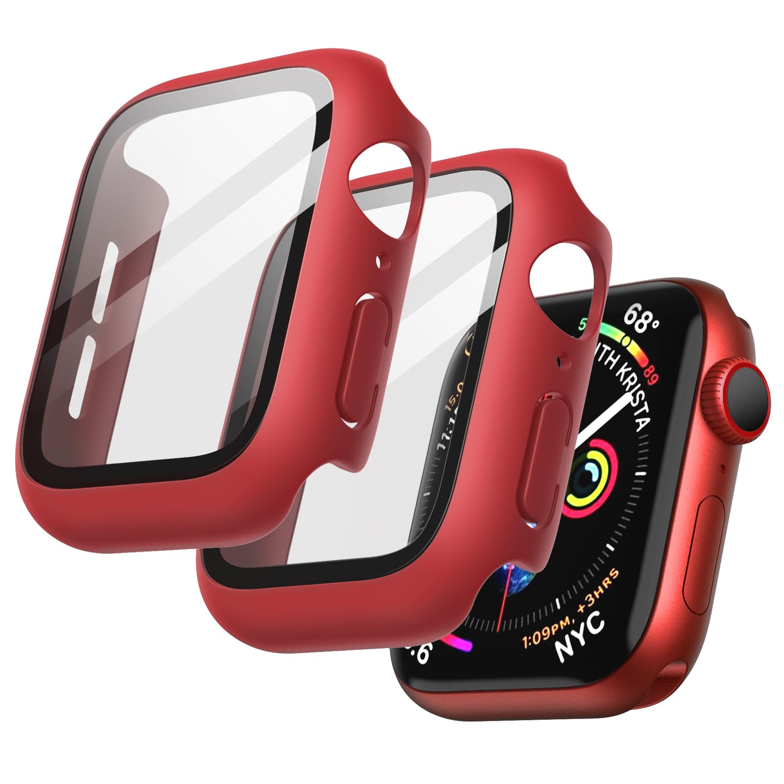 JETech Hülle mit Displayschutz für Apple Watch SE 3/2/1 (2025/2022/2020) / Series 6 5 4 40mm, Gesamt Schutzhülle, Eingebaut Gehärtetes Glas Schutzfolie Hoch Empfindlichkeit, 2 Stück (Rot)