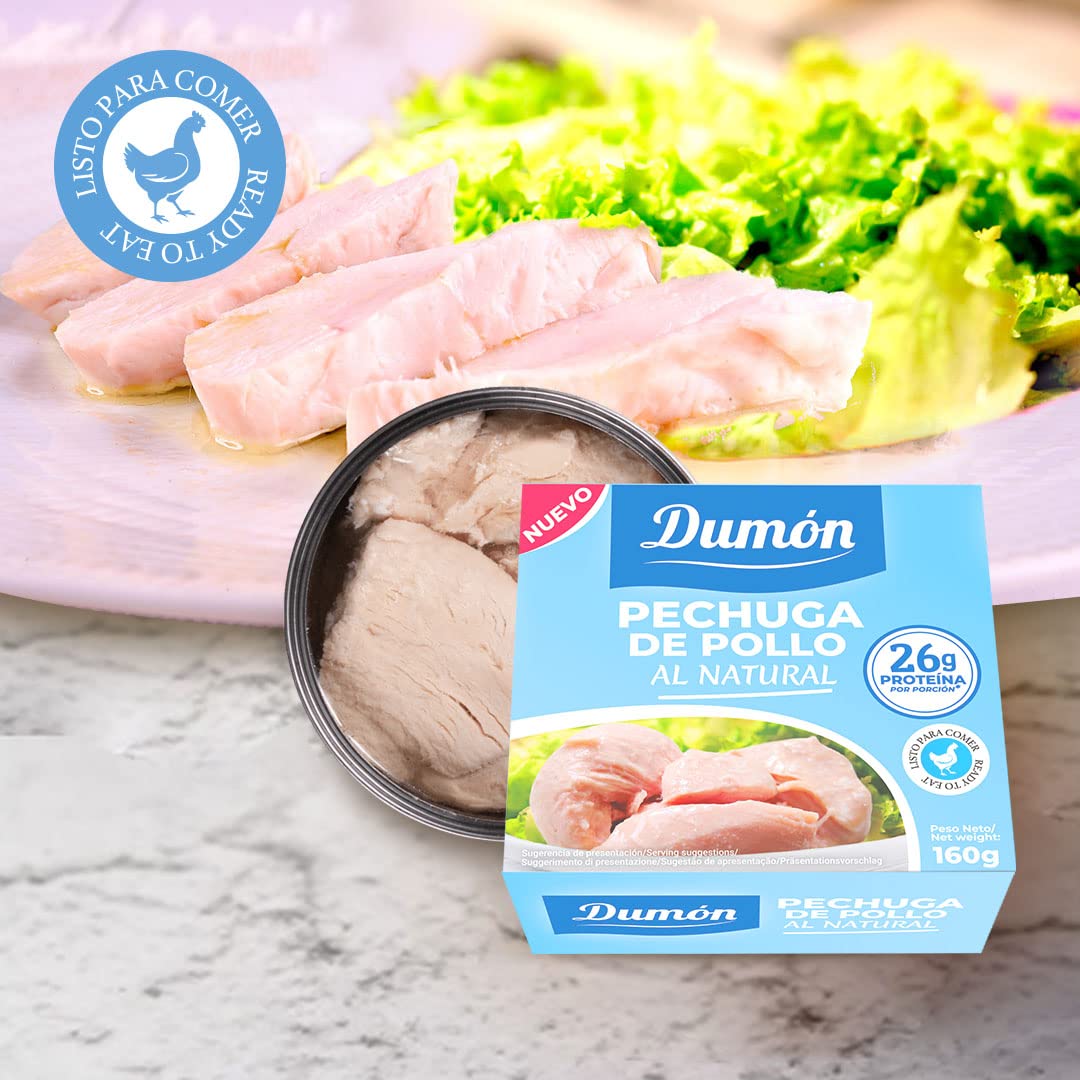 DUMON Conserva Pechuga de Pollo al Natural 12x155g 26g Proteína Sin Gluten Sin Grasa Sin Lactosa